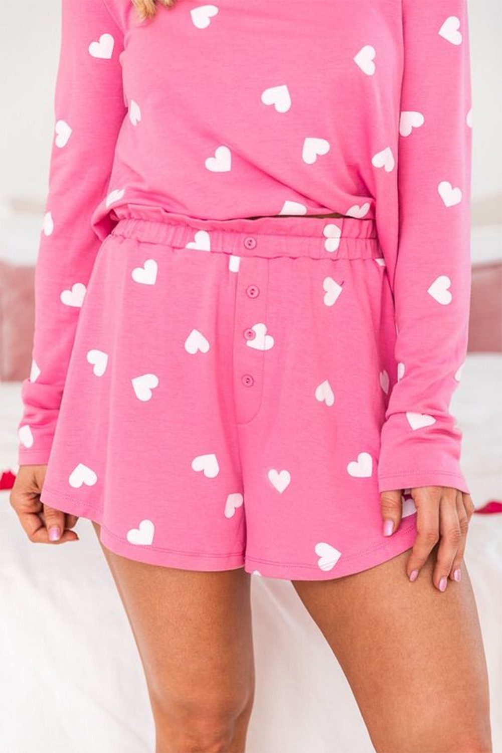 Pink Valentine Heart Print Long Sleeve Tee and Shorts Lounge Set - Little Miss Vanilla