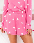 Pink Valentine Heart Print Long Sleeve Tee and Shorts Lounge Set - Little Miss Vanilla