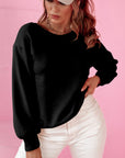 Bow Cutout Round Neck Long Sleeve Sweatshirt - Little Miss Vanilla