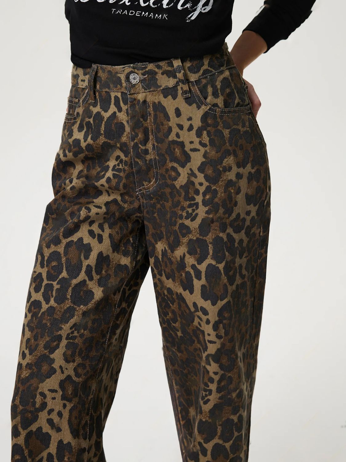 Leopard Straight Jeans with Pockets - Little Miss Vanilla