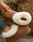 Chestnut Plush Suede Trim Thick Sole Flat Snow Boots - Little Miss Vanilla