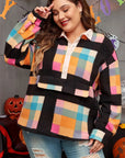 Plus Size Color Block Half Snap Long Sleeve Sweatshirt - Little Miss Vanilla