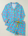 Green Flower Print Long Sleeve Shirt Shorts Pajamas Set - Little Miss Vanilla