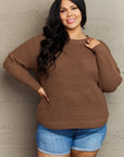 Zenana Breezy Days Plus Size High Low Waffle Knit Sweater - Little Miss Vanilla