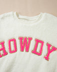 HOWDY Patched Round Neck Sherpa Sweatshirt - Little Miss Vanilla