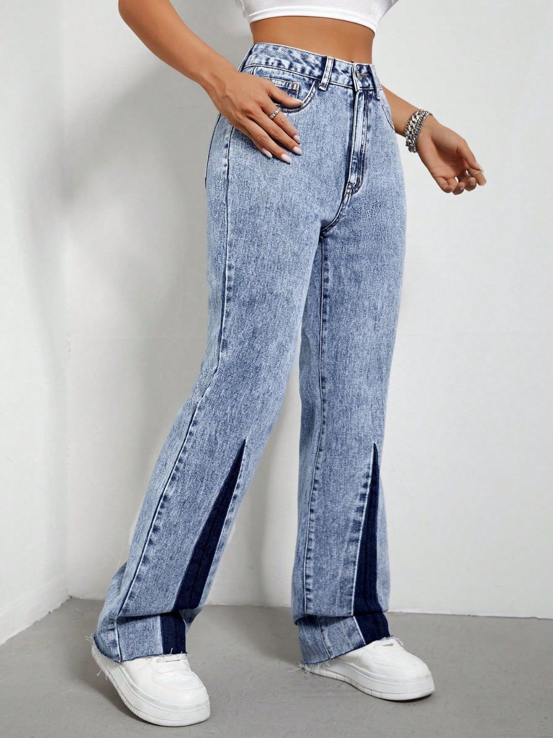 Contrast Bootcut Jeans with Pockets - Little Miss Vanilla