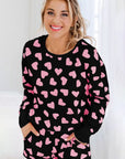 Black Valentine Heart Shape Print Long Sleeve Top Shorts Lounge Set - Little Miss Vanilla