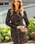 Chestnut Sequin Crew Neck Long Sleeve Bodycon Dress - Little Miss Vanilla