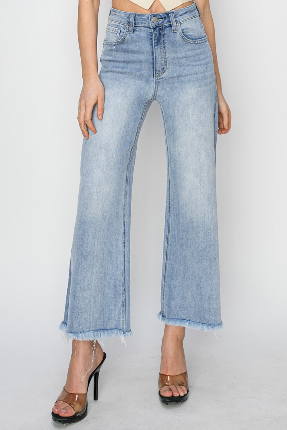 RISEN High Rise Crop Wide Fray Hem Jeans - Little Miss Vanilla