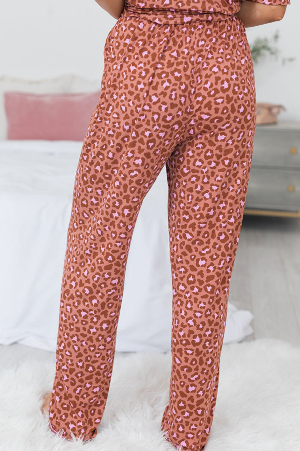 Brown Leopard Print Short Sleeve Shirt and Pants Pajamas Set - Little Miss Vanilla