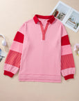 Plus Size Color Block Johnny Collar Long Sleeve Sweatshirt - Little Miss Vanilla