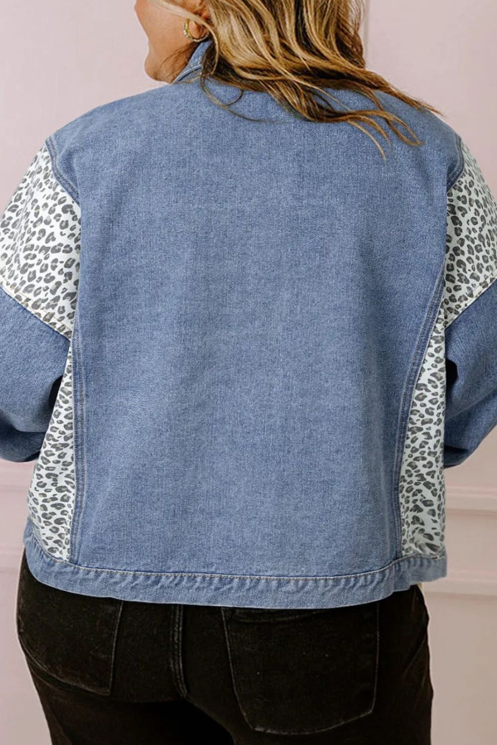 Plus Size Leopard Long Sleeve Denim Jacket - Little Miss Vanilla