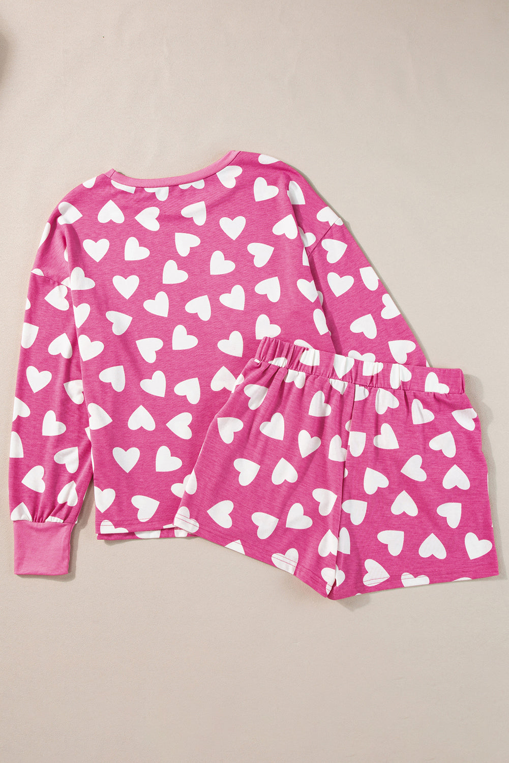 Pink Valentine Heart Shape Print Long Sleeve Top Shorts Lounge Set - Little Miss Vanilla