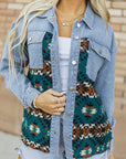 Blue Aztec Printed Denim Jacket - Little Miss Vanilla