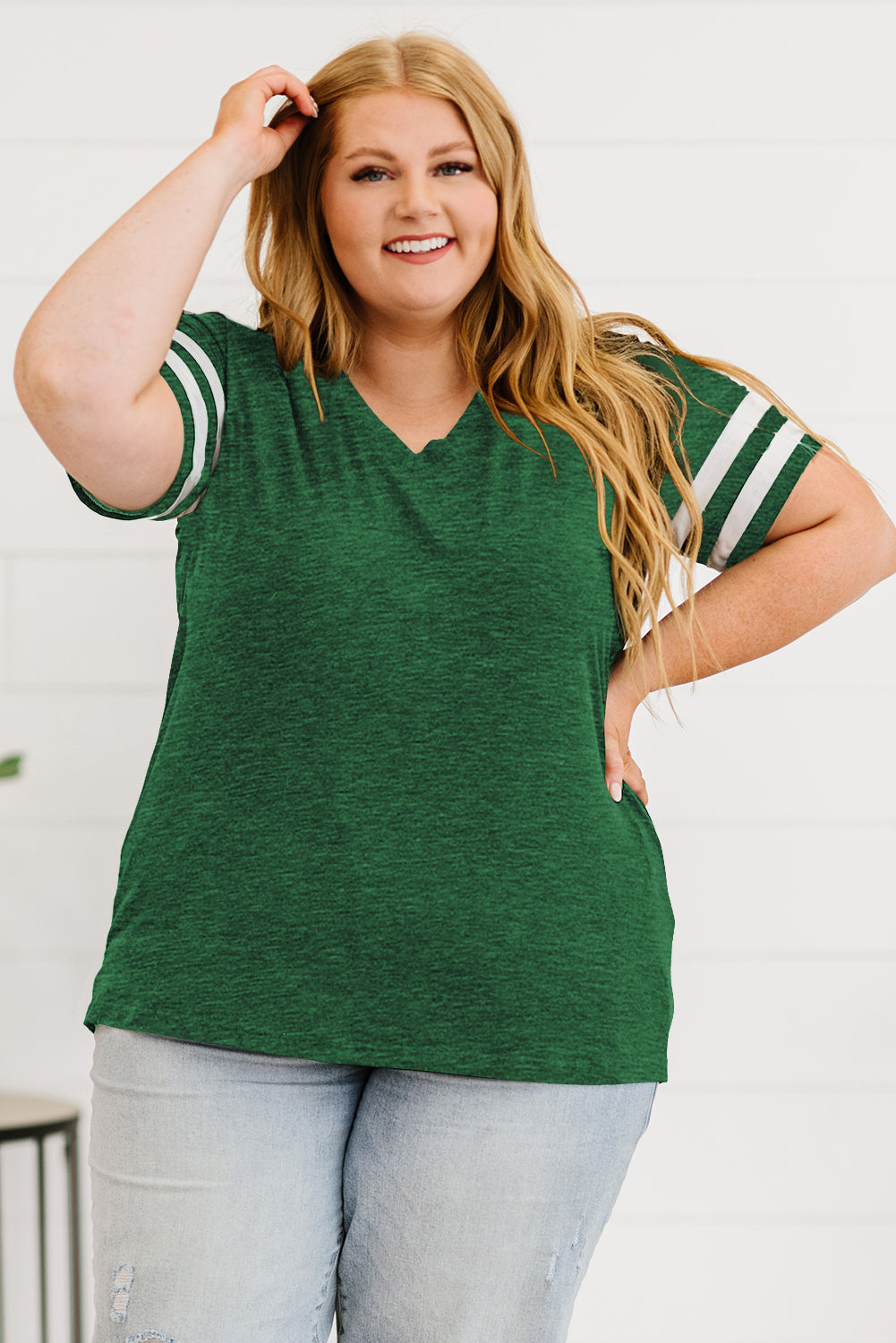 Plus Size Striped V-Neck Tee Shirt - Little Miss Vanilla