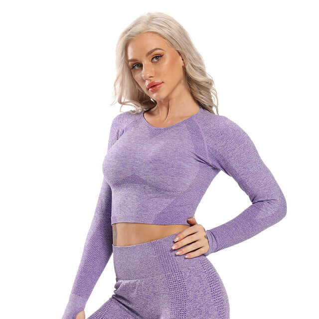 Seamless Yoga Top Fitness Long Sleeve Women Gym Crop Top