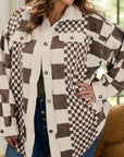 Plus Size Checkered Button Up Long Sleeve Jacket - Little Miss Vanilla