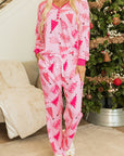 Pink Christmas Tree Print V Neck Buttoned Pullover and Drawstring Pants Lounge Set - Little Miss Vanilla