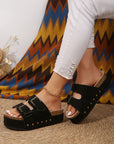 Black Suede Buckle Decor Footbed Sandal Slippers - Little Miss Vanilla