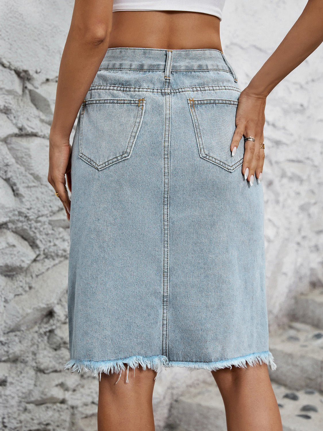 Raw Hem Slit Denim Skirt - Little Miss Vanilla