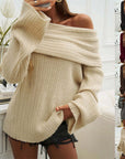 New Off-shoulder Knitted Sweater Fashion Loose Solid Pullover Long-sleeved Top Temperament Clothing For Women