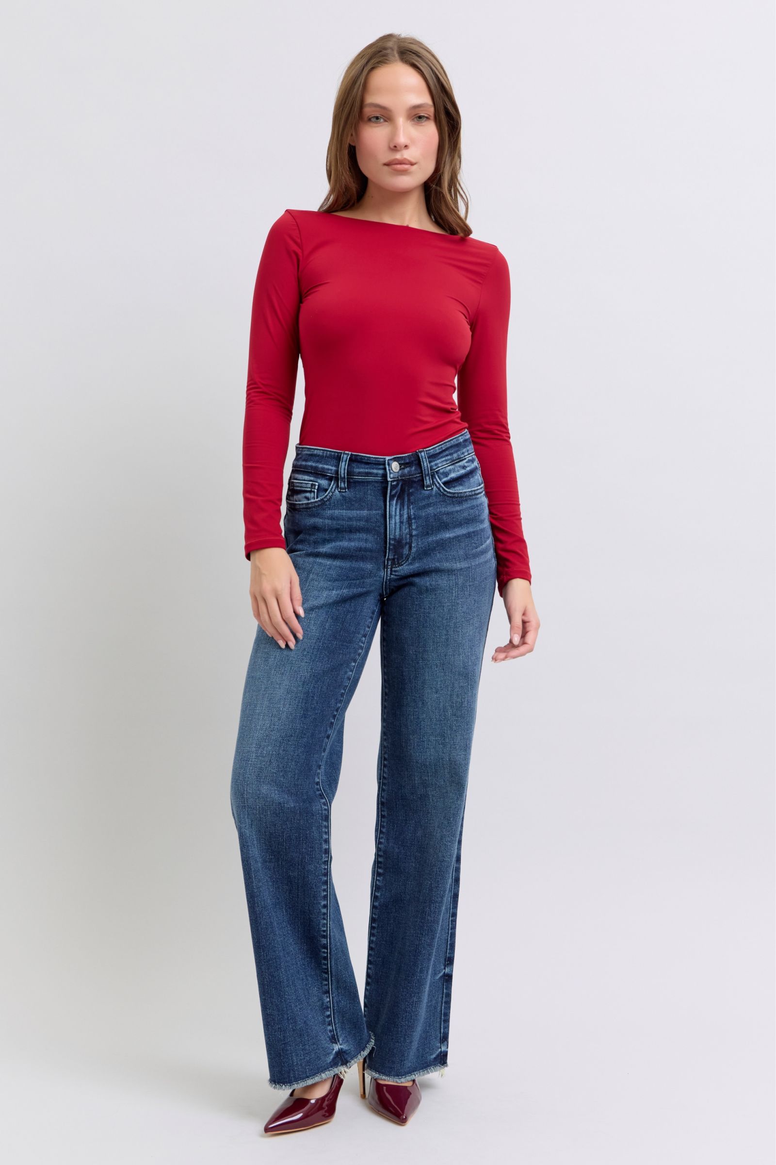 Judy Blue Full Size Raw Hem Mid Rise Jeans - Little Miss Vanilla