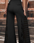 Black Boho Lace Patchwork Wide Leg High Waist Pants