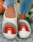 Bright White Rainbow Plush Winter Home Slippers - Little Miss Vanilla