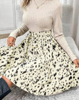 Beige Ribbed Knit Patchwork Printed Belted A-line Dress - Little Miss Vanilla