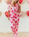 Pink Classic Heart Valentines Short Sleeve Pants Pajamas Set - Little Miss Vanilla