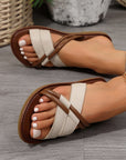 White Criss Cross PU Leather Flat Slippers