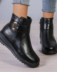 Winter Fleece Boots With Side Zipper Design Fashion Simple Non-slip Ankle Boots For Women Warm Pu Leather Shoes