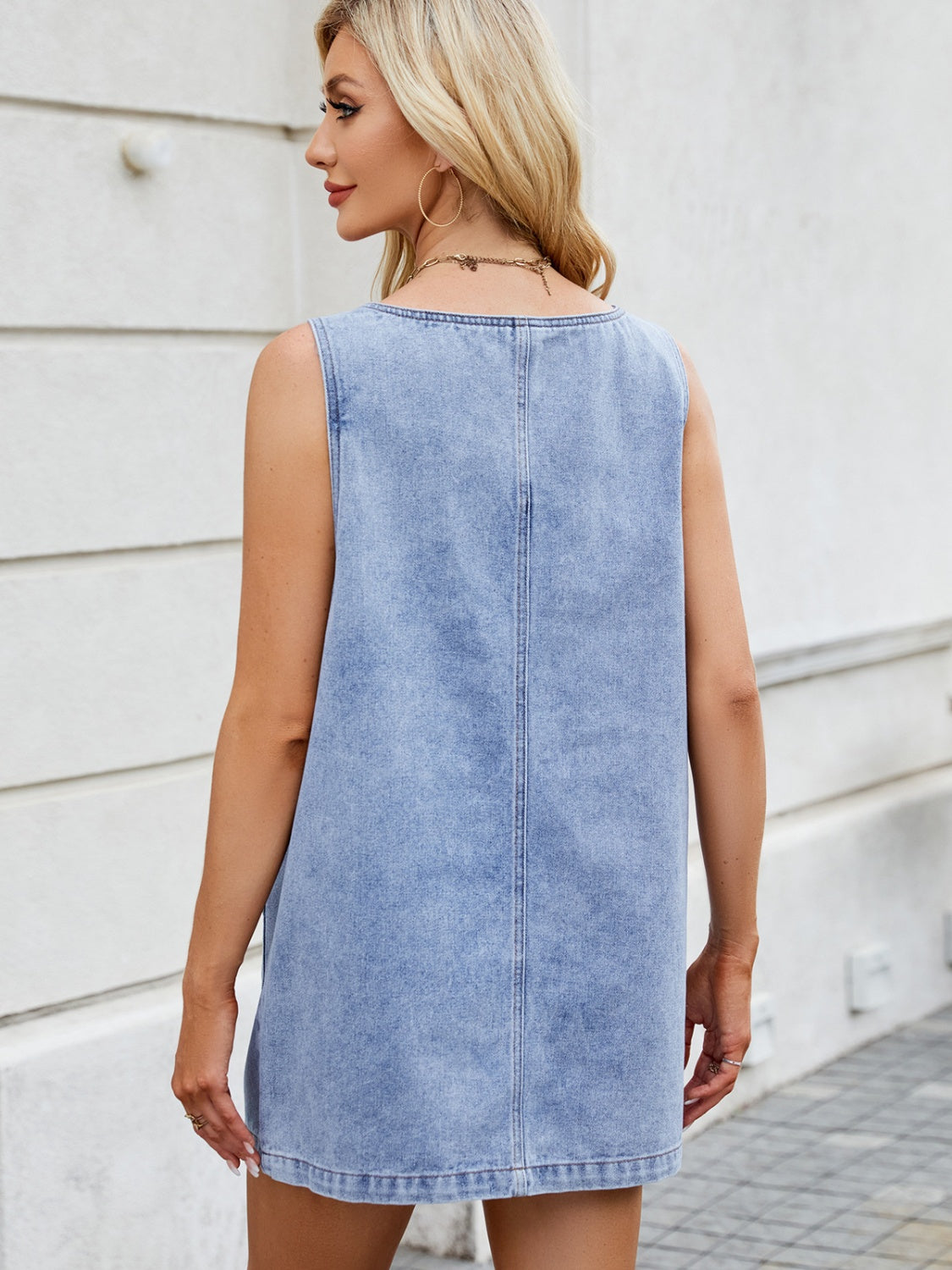 Scoop Neck Wide Strap Denim Dress - Little Miss Vanilla