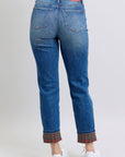 Judy Blue Full Size Plaid Print Cuff Straight Leg Jeans with Pockets - Little Miss Vanilla