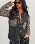 Raw Hem Leopard Snap Down Denim Jacket - Little Miss Vanilla