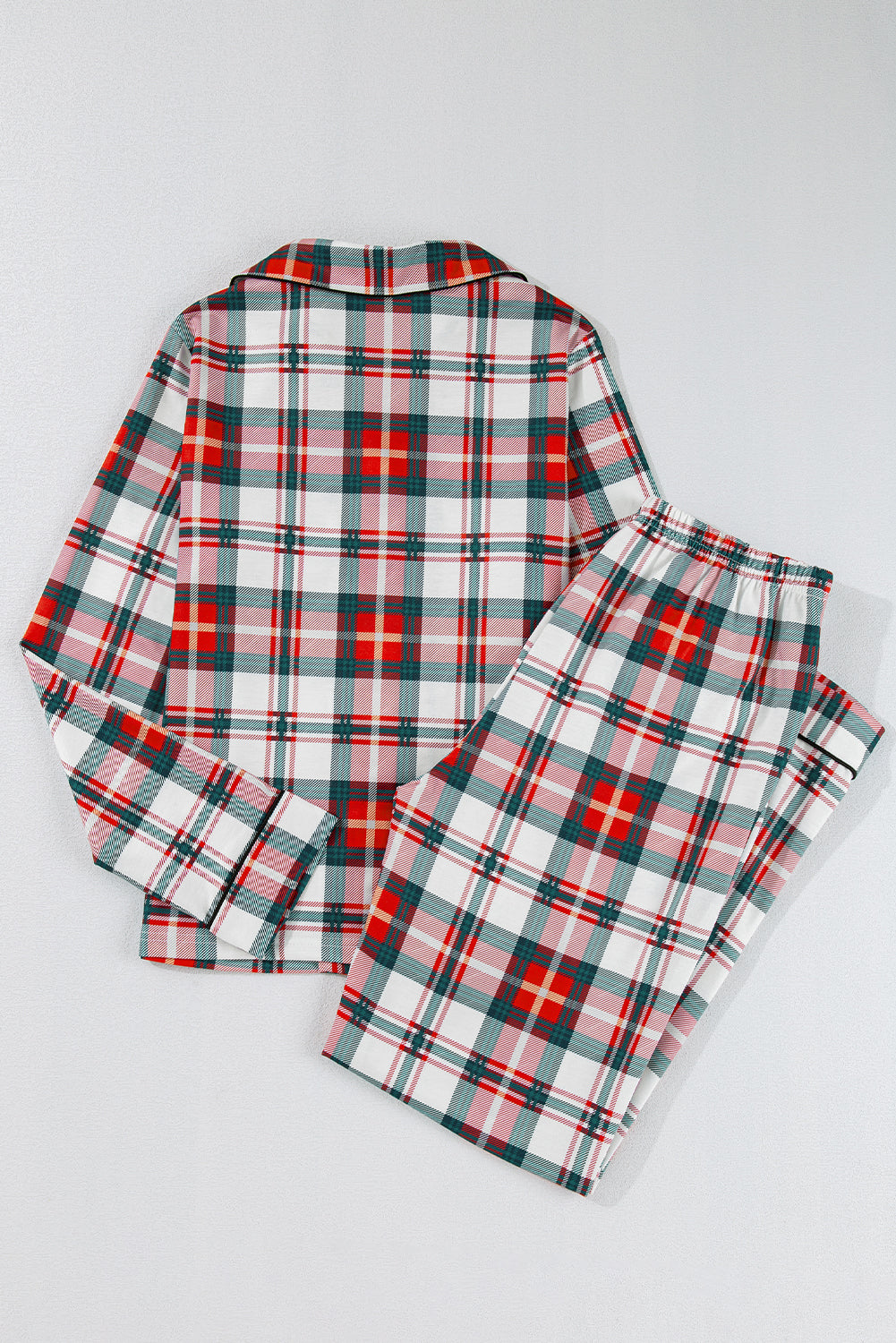 Red Christmas Plaid Print Two Piece Long Sleeve Pajamas Set - Little Miss Vanilla