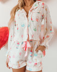 White Christmas Wine Glass Print Bow Knot Two Piece Pajama Set - Little Miss Vanilla