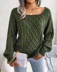 Square Neck Knitted Sweater With Button Design Winter Warm Long Sleeve Tops Women's Clothing