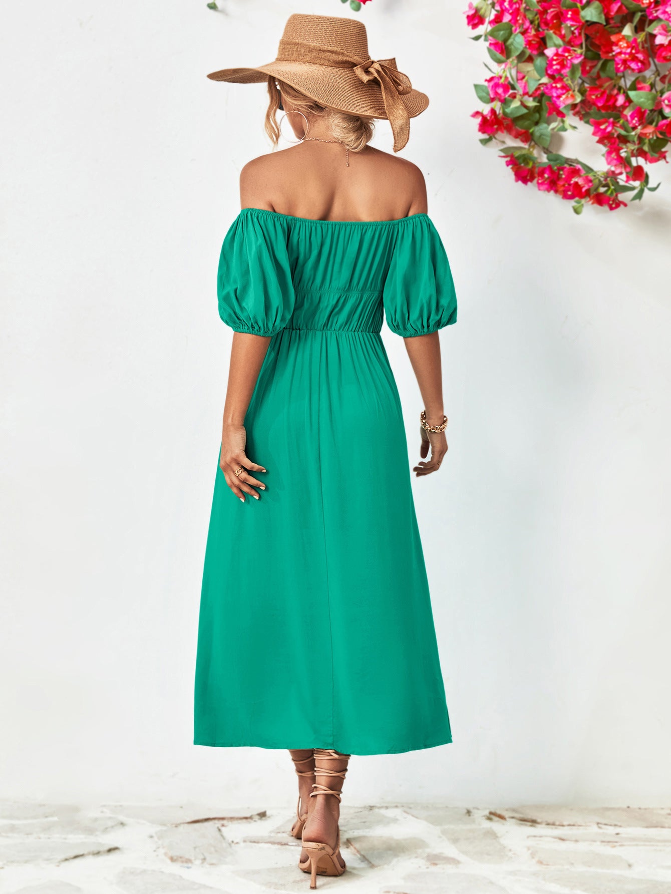 Off-Shoulder Balloon Sleeve Midi Dress - Little Miss Vanilla