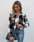 Plaid Lapel Cropped Jacket With Pockets Fashion Button Long Sleeve Short Outwear Tops Coat For Womens Clothing - Little Miss Vanilla