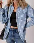 Sky Blue Star Print Light Wash Raw Hem Denim Jacket - Little Miss Vanilla