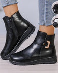 Winter Fleece Boots With Side Zipper Design Fashion Simple Non-slip Ankle Boots For Women Warm Pu Leather Shoes