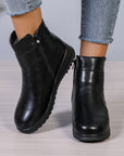 Winter Fleece Boots With Side Zipper Design Fashion Simple Non-slip Ankle Boots For Women Warm Pu Leather Shoes