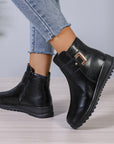 Winter Fleece Boots With Side Zipper Design Fashion Simple Non-slip Ankle Boots For Women Warm Pu Leather Shoes