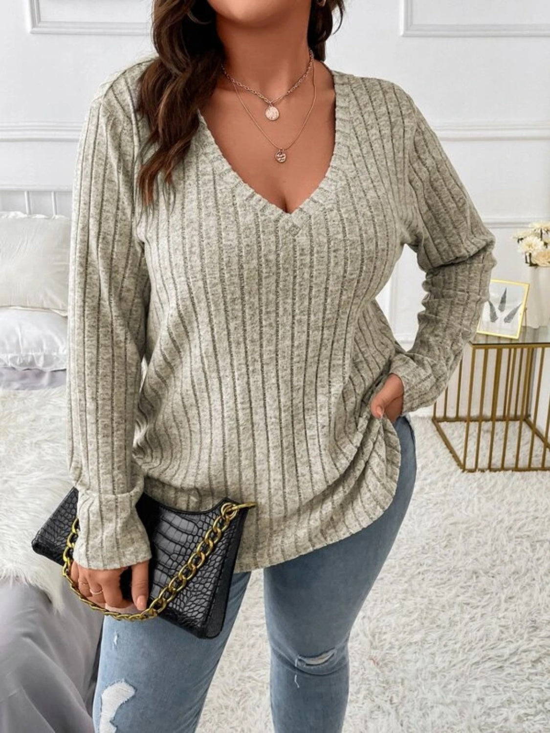 Plus Size V-Neck Long Sleeve T-Shirt - Little Miss Vanilla