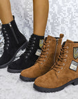 Fashion Lace-up Chunky Heels Boots Winter Round Toe Shoes For Women