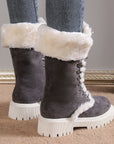 Winter Lace-up Snow Boots For Women Mid-tube Fleece Shoes Warm Chunky Heels Plush Boot