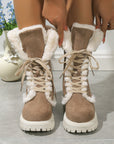 Winter Lace-up Snow Boots For Women Mid-tube Fleece Shoes Warm Chunky Heels Plush Boot