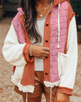 Coral Quilted Textured Patchwork Loose Fit Hooded Jacket - Little Miss Vanilla