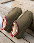 Sage Green Contrast Print Suede Plush Lined Snow Boots